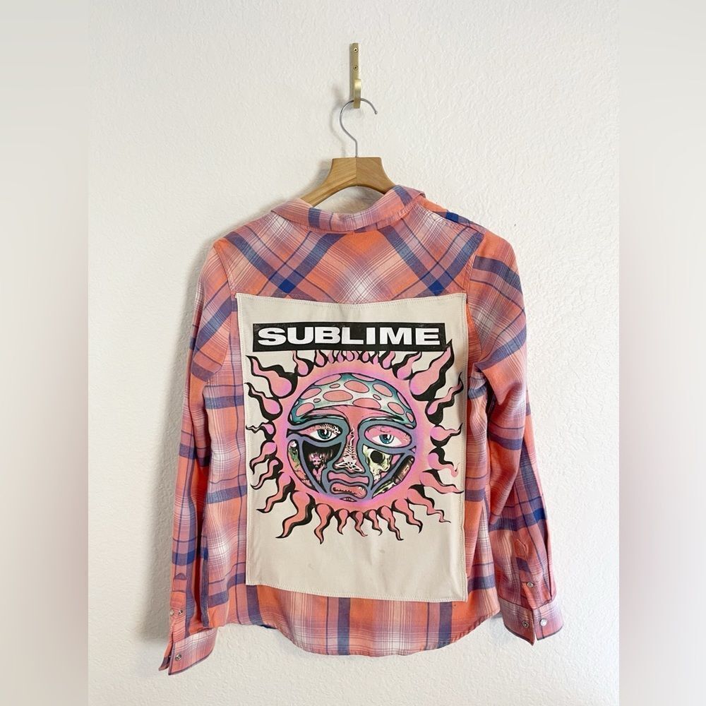 Up cycled flannel long sleeve shirts with your favorite bands! One of a kind! - Picture 3 of 11